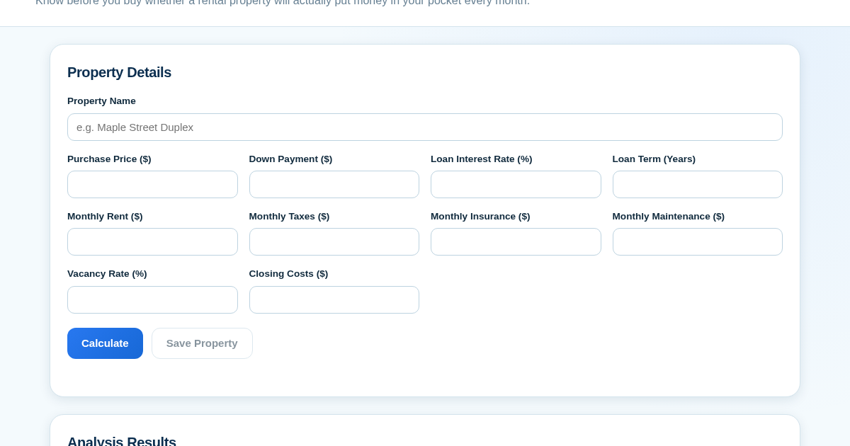Rental Cash Flow Calculator